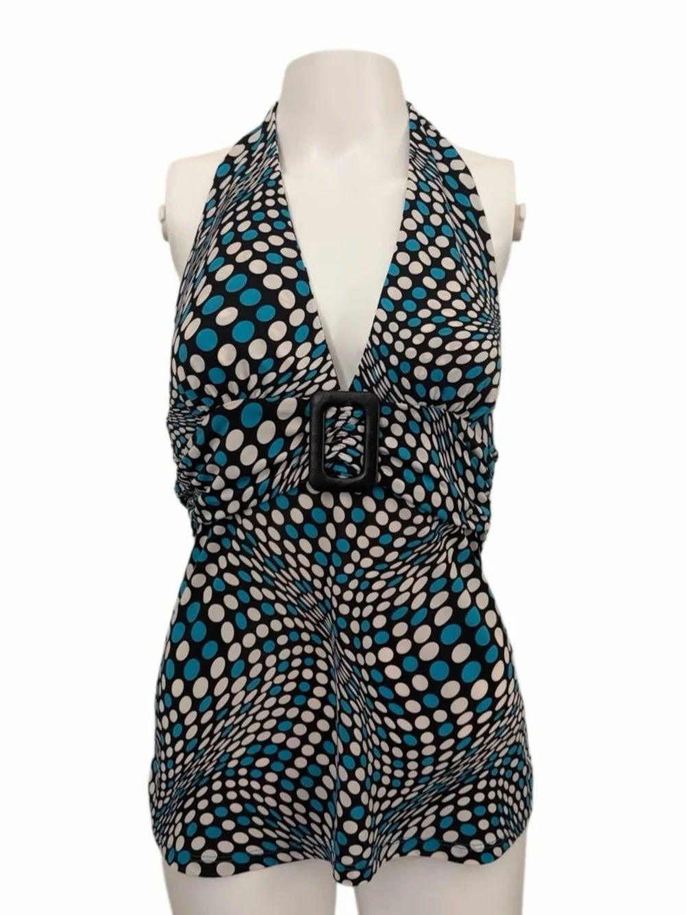 Opera Halter Top with Blue Polka Dot Print Medium